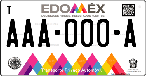 Placa de matrícula vehicular automovil mexicana de Estado de México (EDOMEX)