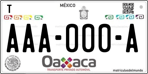 Placa de matrícula vehicular automovil mexicana de Oaxaca