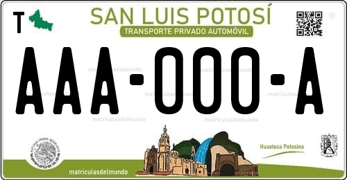 Placa de matrícula vehicular automovil mexicana de San Luis Potosí