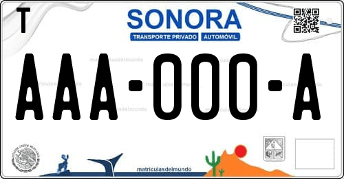 Placa de matrícula vehicular automovil mexicana de Sonora