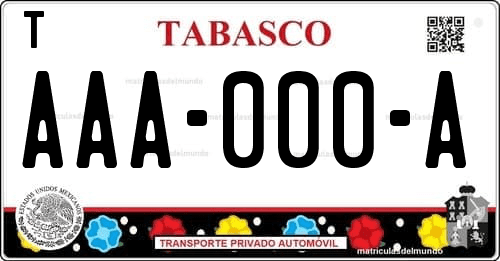 Placa de matrícula vehicular automovil mexicana de Tabasco
