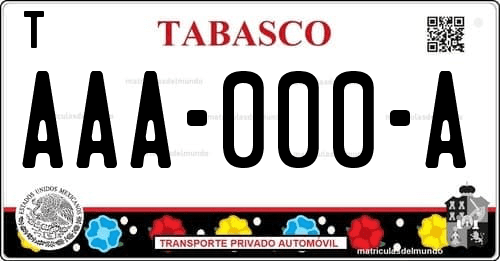 Placa de matrícula de México de Tabasco