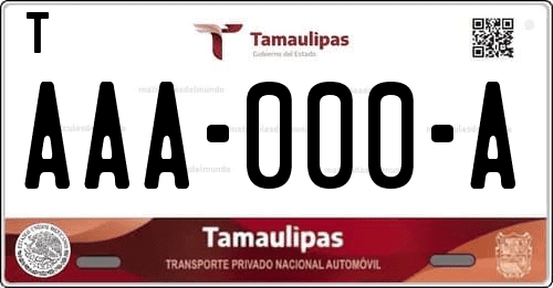 Placa de matrícula vehicular automovil mexicana de Tamaulipas