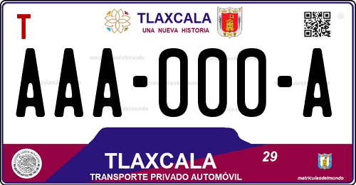 Placa de matrícula vehicular automovil mexicana de Tlaxcala