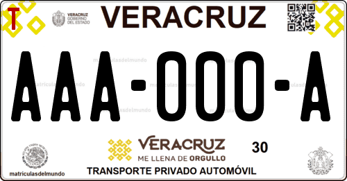 Placa de matrícula vehicular automovil mexicana de Veracruz