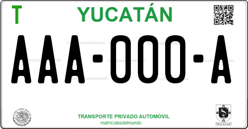 Placa de matrícula vehicular automovil mexicana de Yucatán