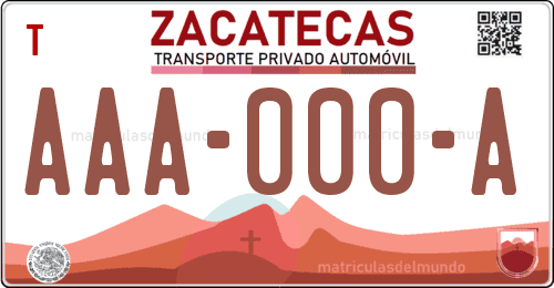 Placa de matrícula vehicular automovil mexicana de Zacatecas