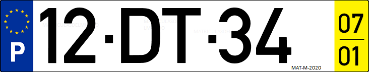 Matrícula de coche de Portugal con matrícula DT