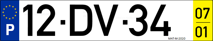 Matrícula de coche de Portugal con matrícula DV