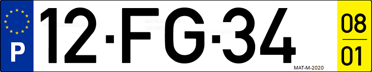 Matrícula de coche de Portugal con matrícula FG