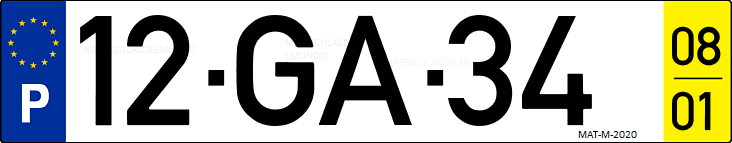 Matrícula de coche de Portugal con matrícula GA