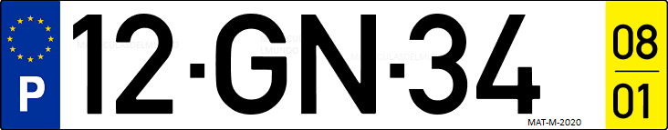 Matrícula de coche de Portugal con matrícula GN
