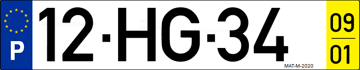 Matrícula de coche de Portugal con matrícula HG