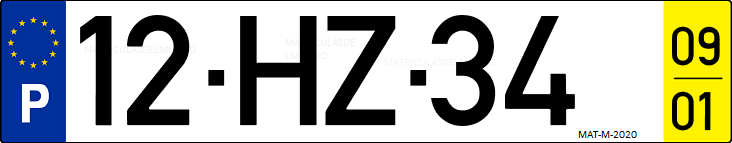 Matrícula de coche de Portugal con matrícula HZ