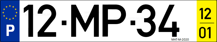 Matrícula de coche de Portugal con matrícula MP