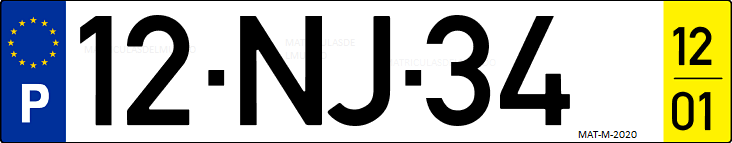 Matrícula de coche de Portugal con matrícula NJ