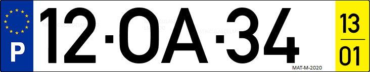 Matrícula de coche de Portugal con matrícula OA