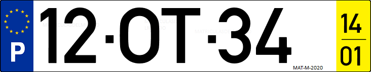Matrícula de coche de Portugal con matrícula OT