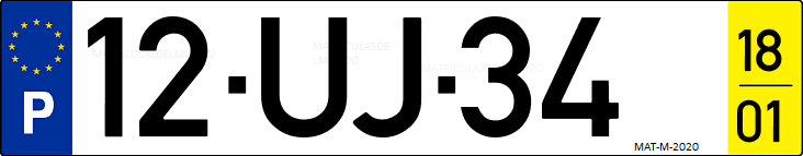 Matrícula de coche de Portugal con matrícula UJ