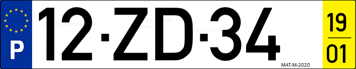 Matrícula de coche de Portugal con matrícula ZD