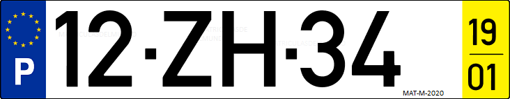 Matrícula de coche de Portugal con matrícula ZH