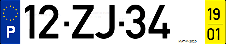 Matrícula de coche de Portugal con matrícula ZJ