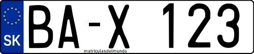 Imagen de ejemplo de matrícula especial de Eslovaquia con letra X