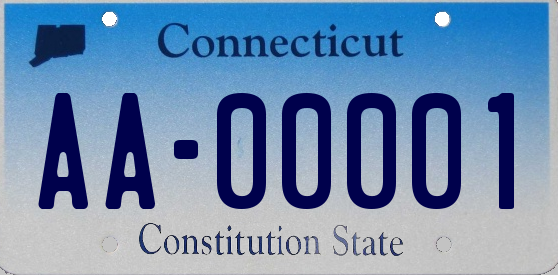 Matrícula americana de coche de Connecticut desde 2015 AA00001 The Constitution State