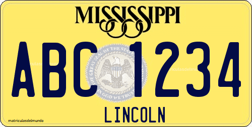 Matrícula de coche de Mississippi  con fondo amarillo entre 2019 y 2023