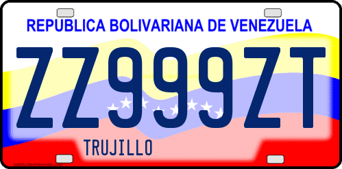 Dibujo de placa vehicular matrícula de coche de Venezuela terminado en letra T