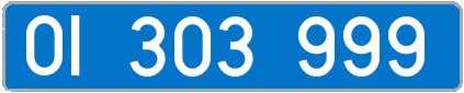 Spanish International Organization license plate with blue background