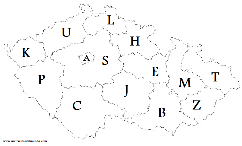mapa por regiones de republica checa matriculas