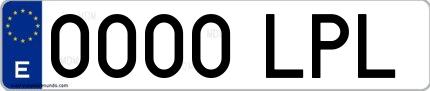 Ejemplo de matrícula de coche ordinaria 0000 LPL