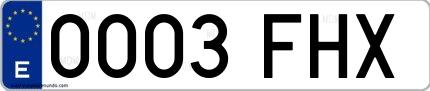 Ejemplo de matrícula de coche ordinaria 0003 FHX
