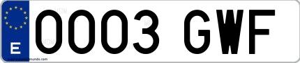 Ejemplo de matrícula española 0003 GWF