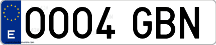 Ejemplo de matrícula de coche ordinaria 0004 GBN
