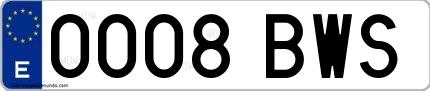 Ejemplo de matrícula española 0008 BWS