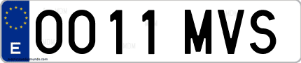 Ejemplo de matrícula de coche ordinaria 0011 MVS