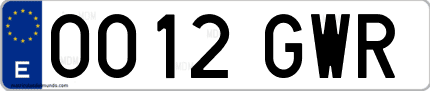 Ejemplo de matrícula de coche ordinaria 0012 GWR