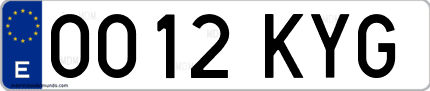 Ejemplo de matrícula de coche ordinaria 0012 KYG