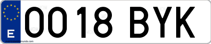 Ejemplo de matrícula de coche ordinaria 0018 BYK