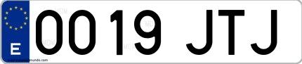 Ejemplo de matrícula española 0019 JTJ