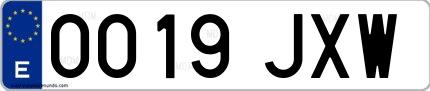 Ejemplo de matrícula española 0019 JXW