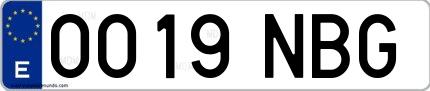 Ejemplo de matrícula española 0019 NBG