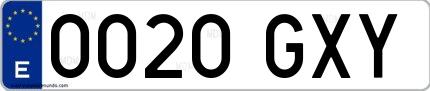 Ejemplo de matrícula española 0020 GXY