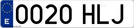 Ejemplo de matrícula española 0020 HLJ