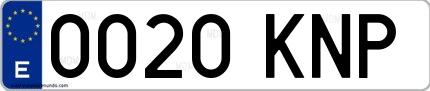 Ejemplo de matrícula española 0020 KNP