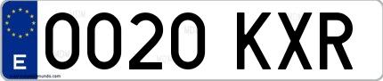 Ejemplo de matrícula española 0020 KXR
