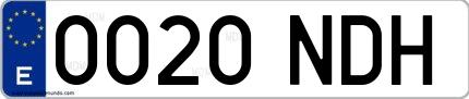 Ejemplo de matrícula española 0020 NDH