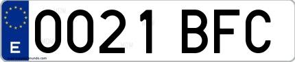 Ejemplo de matrícula española 0021 BFC